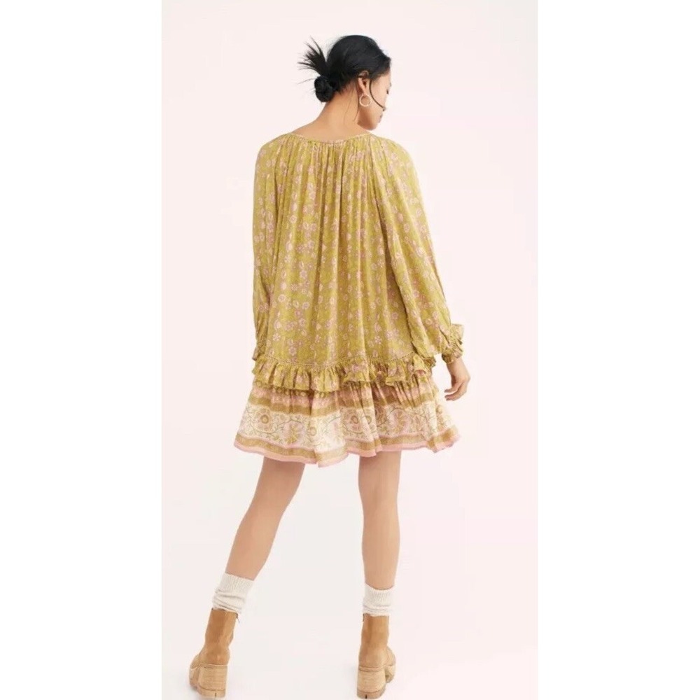 NWT FREE PEOPLE Spell & The Gypsy Dahlia Tunic Floral Dress Sz M Gold Stripe - Picture 3 of 6